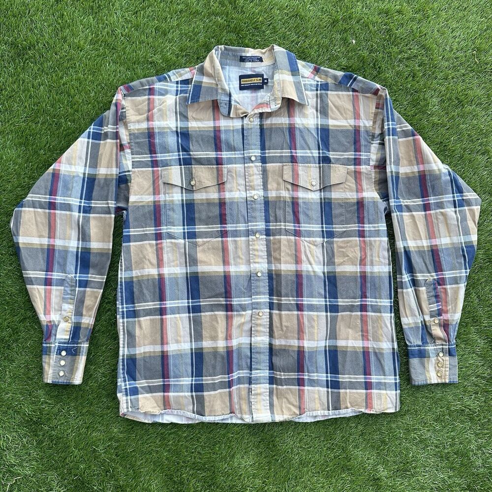 Panhandle Slim Mens Western Shirt Size ML Long Sleeve Button Front Plaid‎